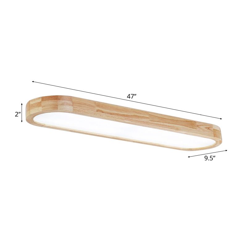 Modern Oval Ceiling Light Fixture Wood 1-Light Office Flush Mount Lamp with Diffuser,  25.5"/35.5"/47" W