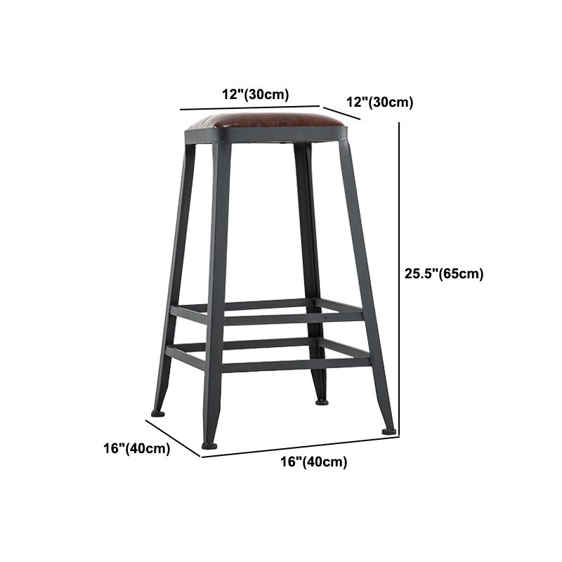 Industrial Metal Barstool Faux Leather Backless Counter Stool with Iorn 4 Legs