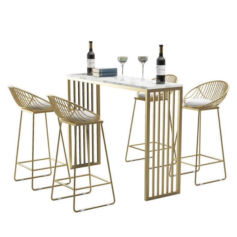 Glam Rectangle Bar Table Set 1/2/5 Pieces Stone Bar Table with High Stools