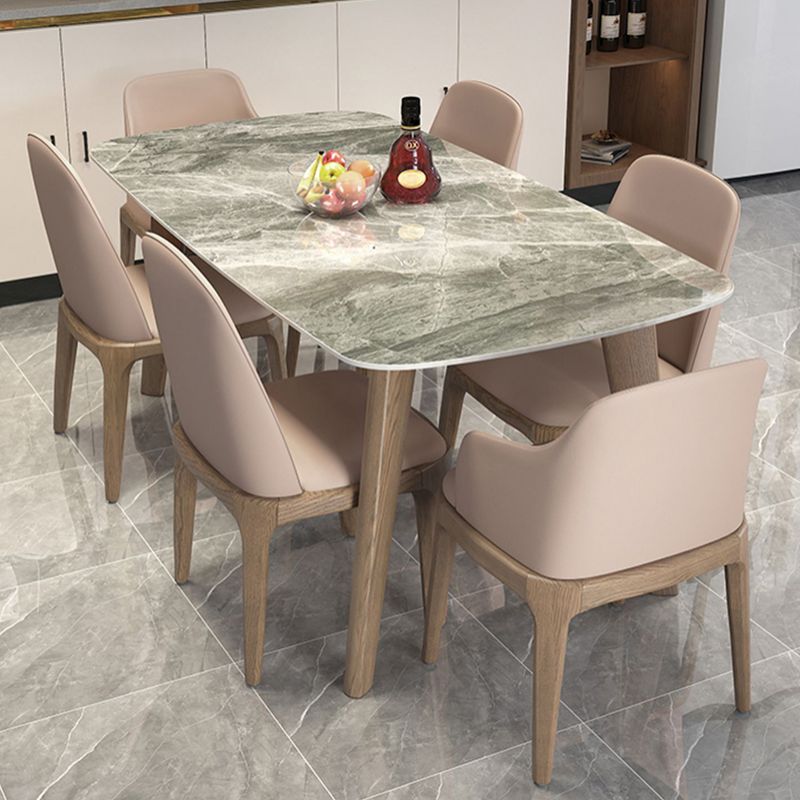 Stone Top Dining Table Mid-Century Modern Table with 4 Legs in Brown