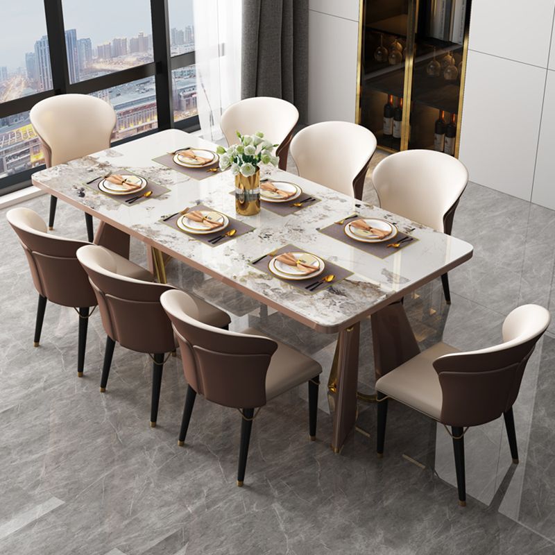 Glam Style Dining Room Table Stone Rectangle Dining Site Table in White