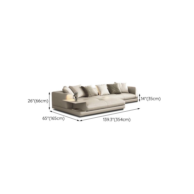 Contemporary Genuine Leather Sofa Square Arm Loose Back Sofa with Table