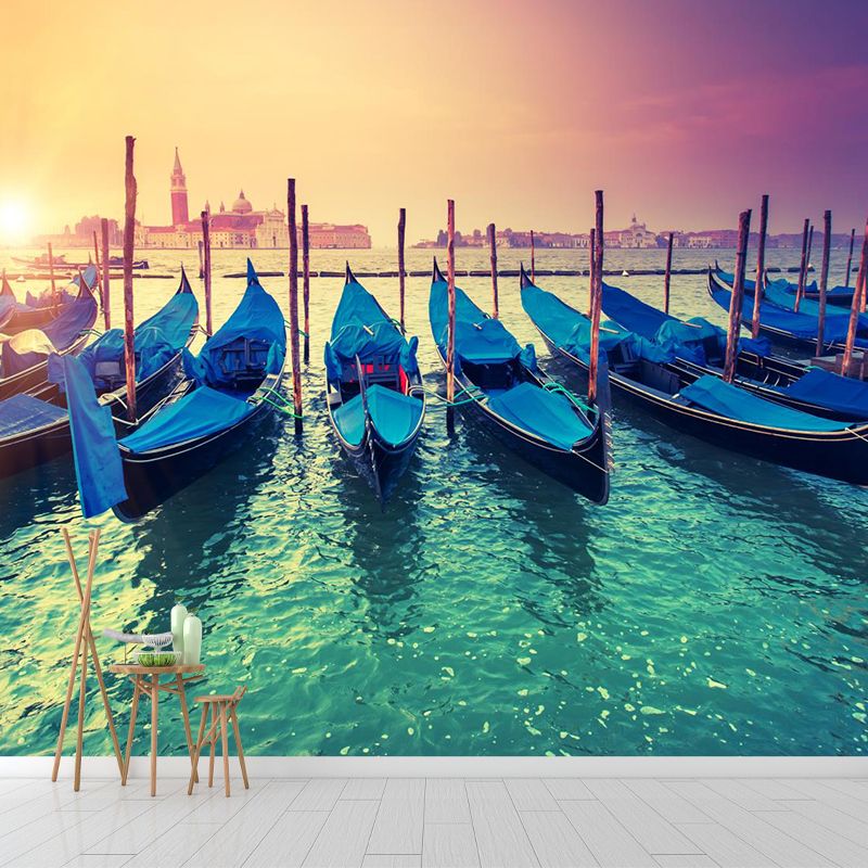 Grand Canal with Boats Mural Decal Pastel Modern Style Wall Decor for Living Room