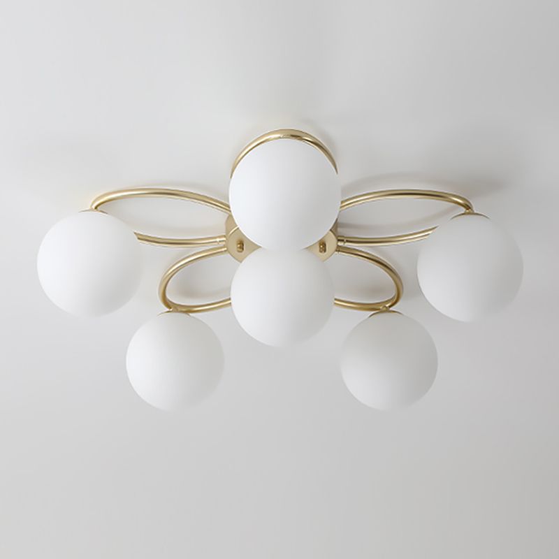 Glass Floral Semi Flush Ceiling Light Nordic Ceiling Lighting in Gold