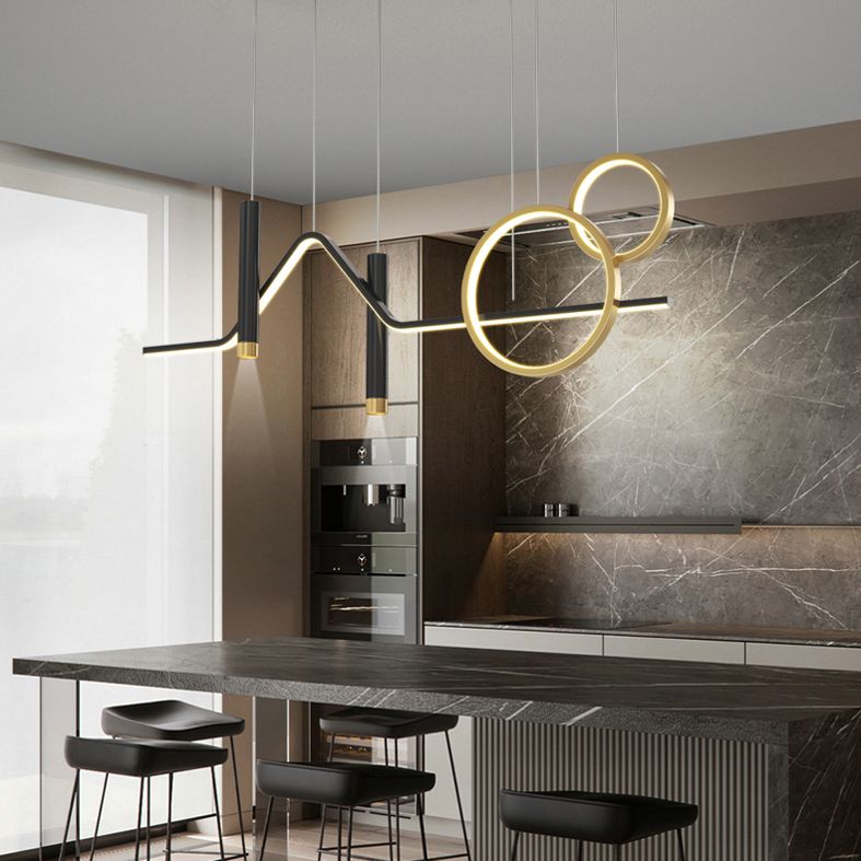 Black and Gold LED Island Pendant Light in Modern Creative Style Wrought Iron Ceiling Light with Aluminium Lamp