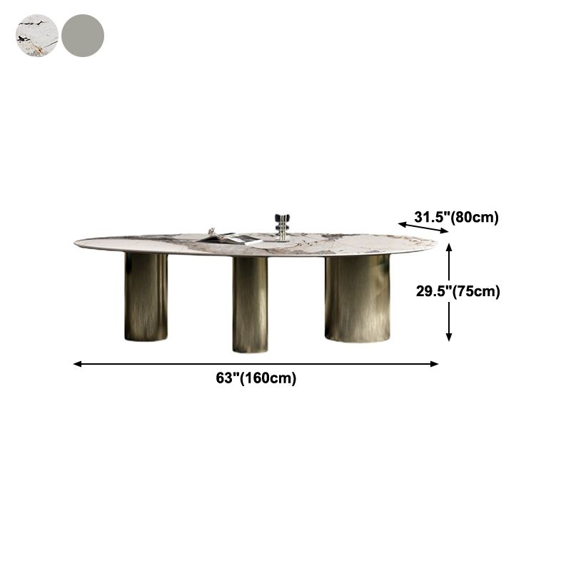 Glam Sintered Stone Standard Dining Table Oval Dining Table with 3 Legs