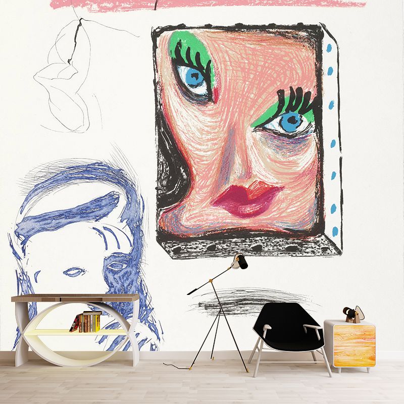 Art Deco Girls Wall Murals with An Image of Celia Pattern Pink-Green Wall Covering on Grey