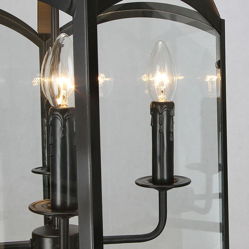 Wire Cage Indoor Chandelier Pendant Light Industrial Style Metal 4 Heads Black Hanging Lamp with Glass Panes