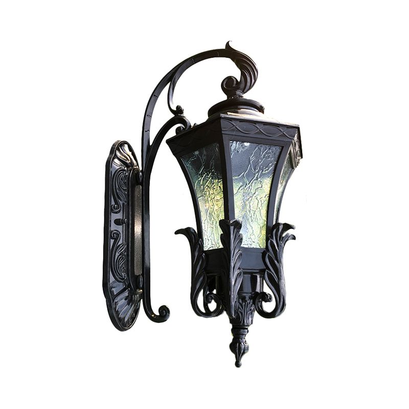 Clear Rippled Glass Paneled Bell Wall Light Cottage 1 Light Patio Wall Mount Lamp in Black