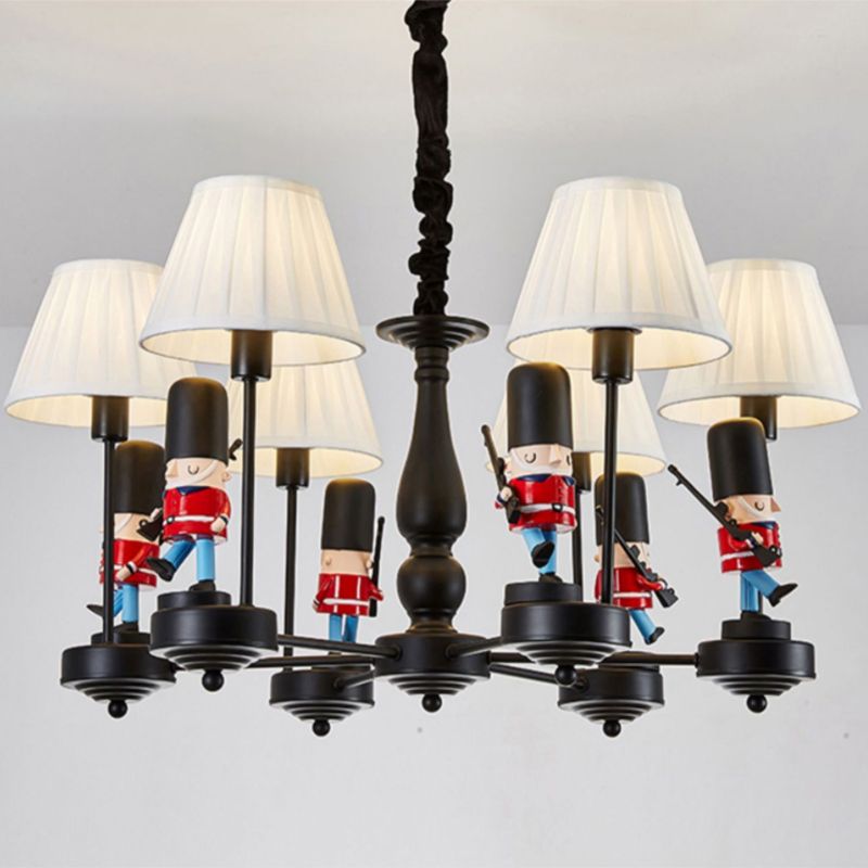 Soldier Pursery Chandelier Pendant Light Resin Resin Cartoon Hanging Light avec une teinte en tissu conique