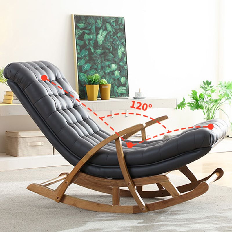 Leather Rocking Chair Plain Contemporary Tufted Cushions Rocking Chair with Ottoman