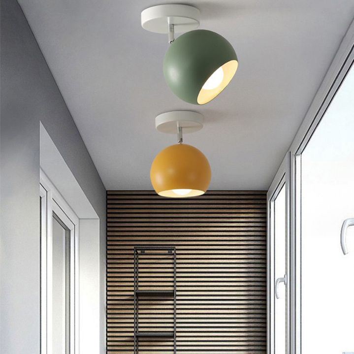 Colorful Macaron Semicircle Flush Mount Ceiling Light Metallic LED Lamp for Bedroom