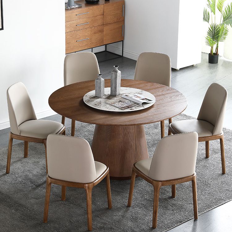 Round Brown Sintered Stone Dining Table Modern Convertible Furniture with Pedestal Base