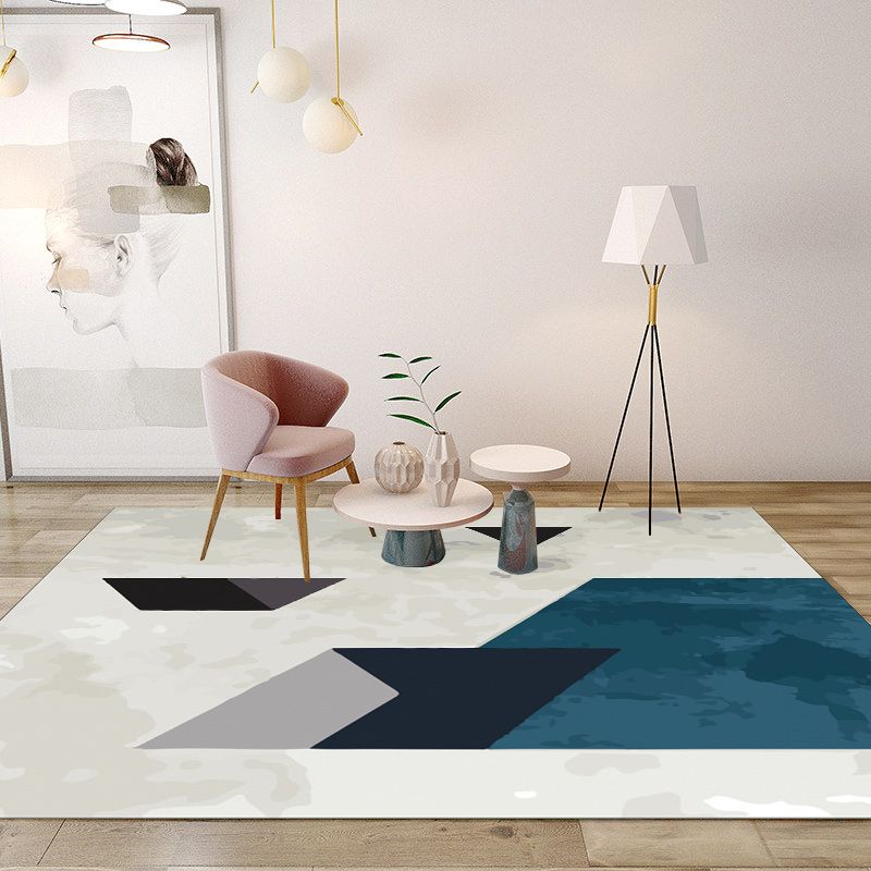 Modern Living Room Rug in Grey Color Block Painting Print Rug Polyester Anti-Slip Backing Area Rug