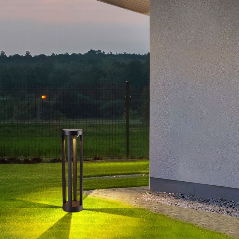 Open Shaped LED Lawn Light Modern Style Aluminum Outdoor Landscape Lighting in Black