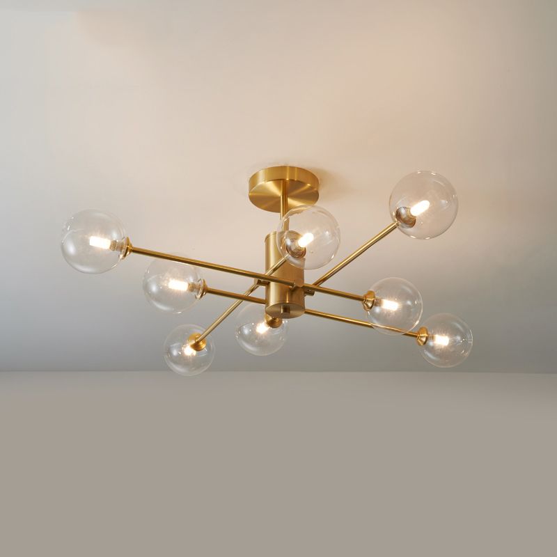 Metal Semi Flush Mount Ceiling Light Contemporary LED Lamp With Glass Shade for Living Room