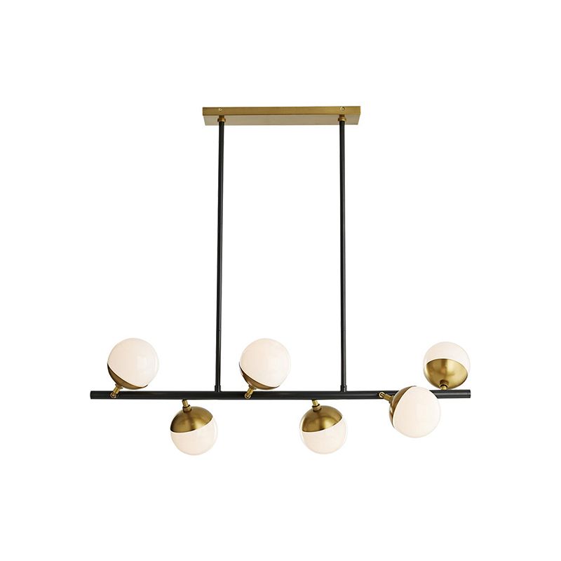 Modern 6 Lights Island Lighting Black Brass Globe Glass Pendant Light