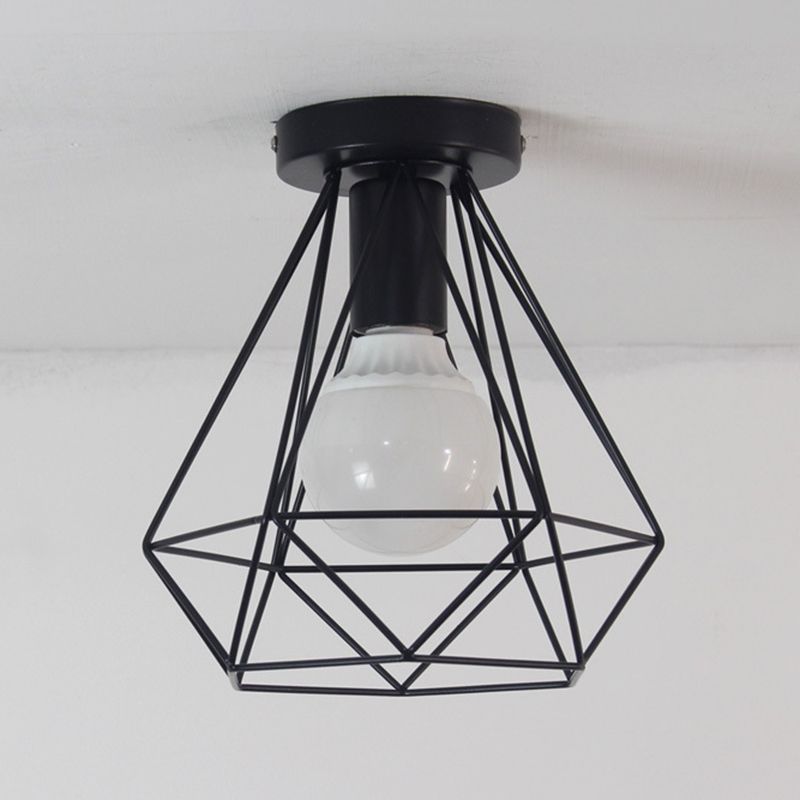 Iron Frame Ceiling Light in Industrial Retro Style Geometric Single Flush Mount for Corridor