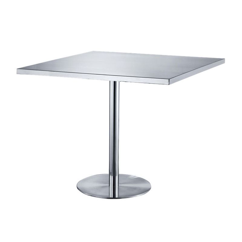 Industrial Square Dining Table Stainless Steel Table with Pedestal Base