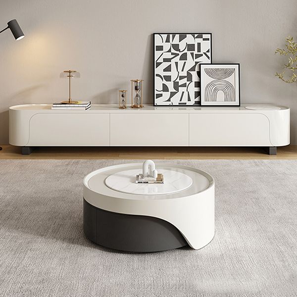 Contemporary Round Slate Nesting Coffee Table Set with Storage
