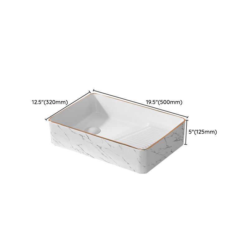 Traditional Vessel Bathroom Sink Rectangular Porcelain with Pop-Up Drain Vessel