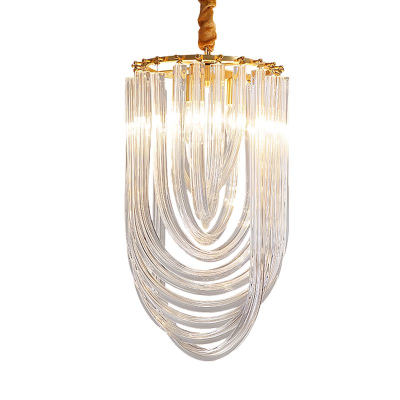 Gold Half-Oval Pendant Light Fixture Modern Style 3 Heads Clear Twisted Crystal Chandelier Lighting