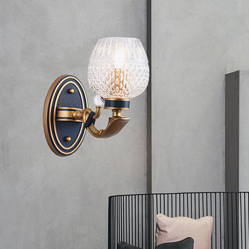 Traditionalist Bowl Wall Sconce Light 1/2 Bulbs Lattice Glass LED Wall Mounted Lamp in Brass for Bedroom