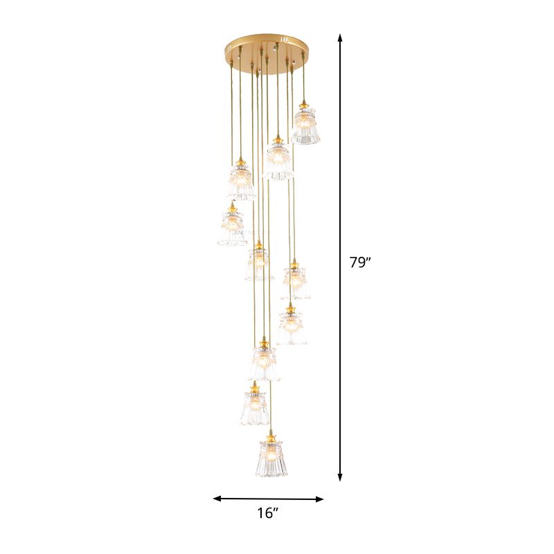 10-Bulb Crystal Suspension Lamp Contemporary Gold Spiral Stair Multiple Hanging Light
