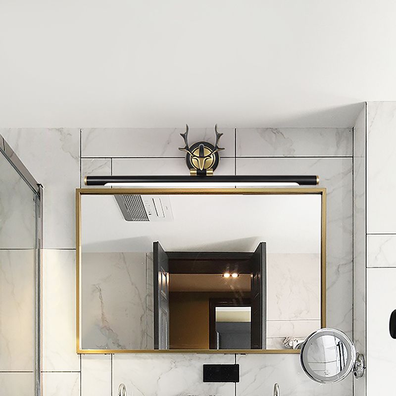 LED Toilet Vanity Light Modern Black Antler Wall Lighting with Straight Metal Shade