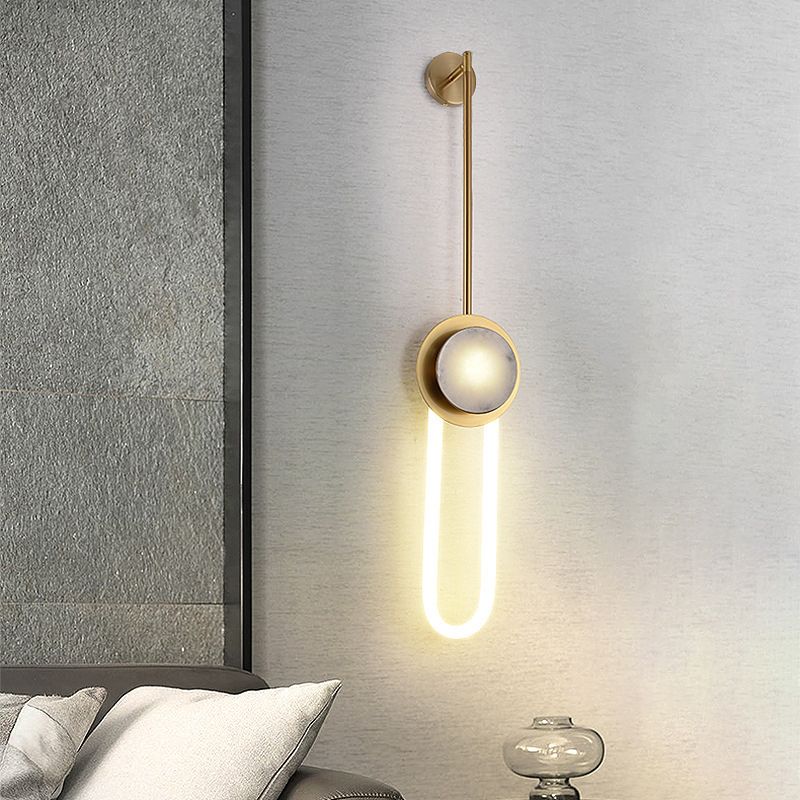 Gold LED Wall Sconce 1 - Light Brass and Stone Modern Wall Armed Sconce