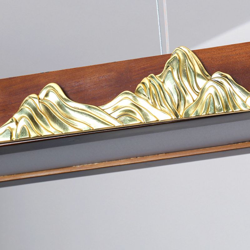 Nueva lámpara de lámpara de madera moderna colgante de isla LED lineal para casa de té