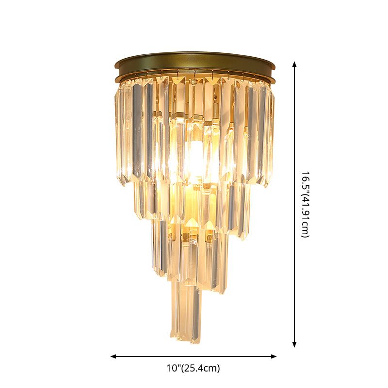 Diseño en capas Clear Crystal Wall Spl Modernism Style Lámpara de pared de acabado dorado para sala de estar