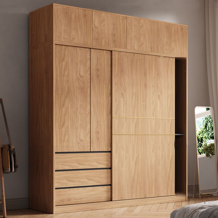 Contemporary Wood Wardrobe Armoire Freestanding Adjustable Shelves Wardrobe with Drawers