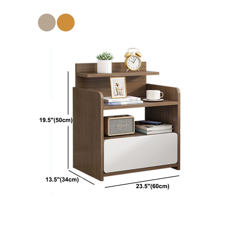 Modern Artificial Timber Bed Nightstand Medium Wood Night Table with Drawer