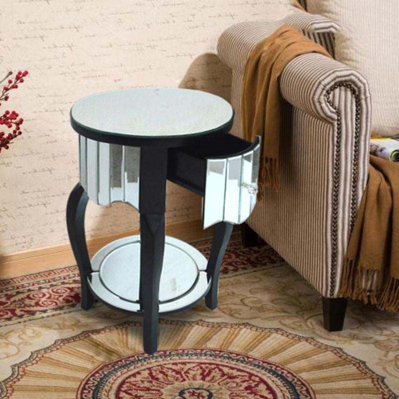 Round Glass top Side End Table Contemporary 23.6" Tall 4 Legs End Table