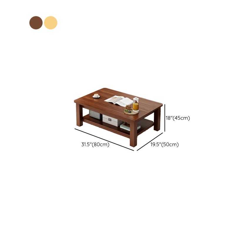 Rectangular Wooden 1 Single Coffee Table 4 Legs Cocktail Table with Shelf