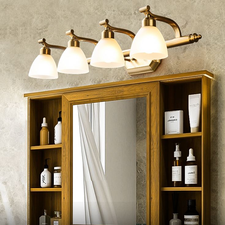 American LED Bath Vanity Lighting Brass Bathroom Lighting for Makeup in Frosted Glass Shade