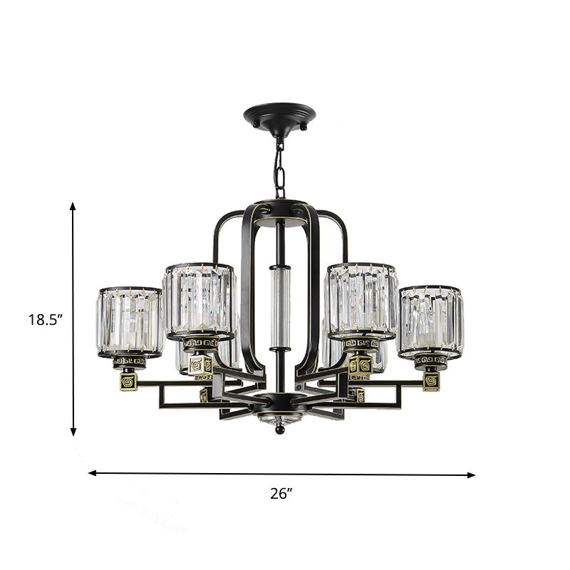 Schwarzer zylindrischer Deckenkraut zeitgenössischer Kristallblock 6/8-Licht Wohnzimmer Anhängerlampe Lampenvorrichtung