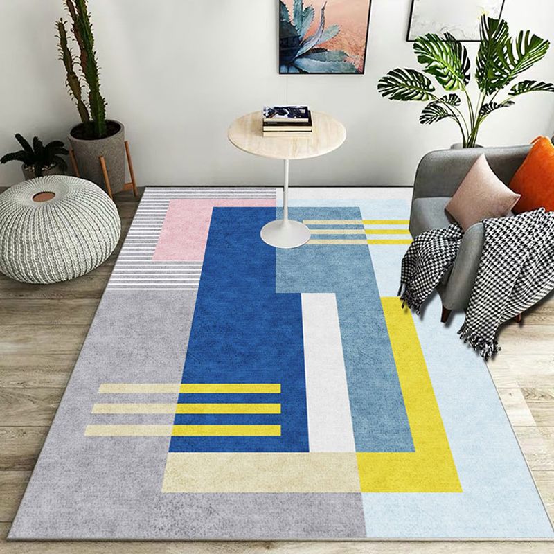 Stylish Colorblock Geometric Pattern Rug Polyester Modernist Rug Pet Friendly Anti-Slip Backing Area Rug for Living Room
