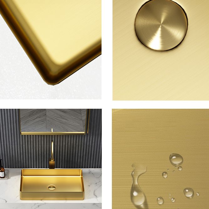 Modern Bathroom Sink Metal Rectangular Vessel Bathroom Sink with Pop-Up Drain