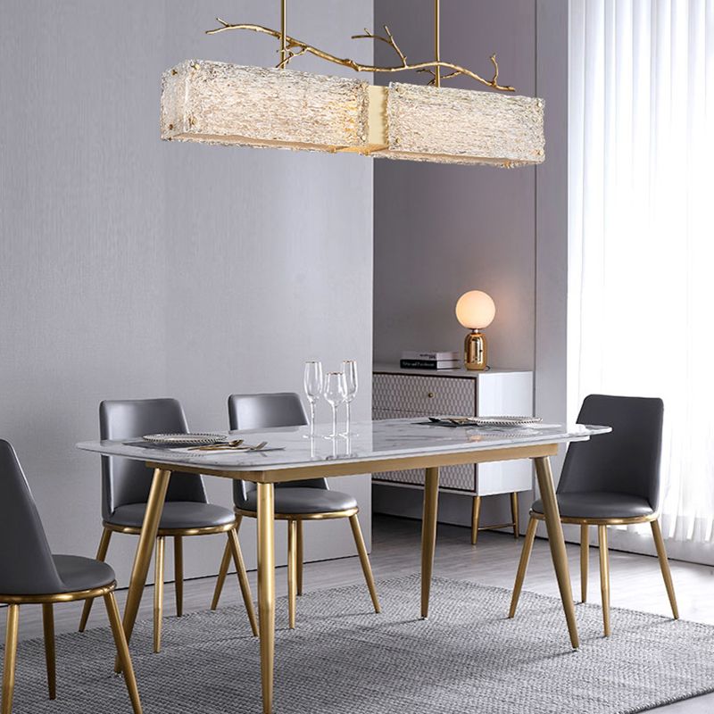 Rectangle Glass Island Light Fixtures Modern Style Hanging Lamp for Living Room