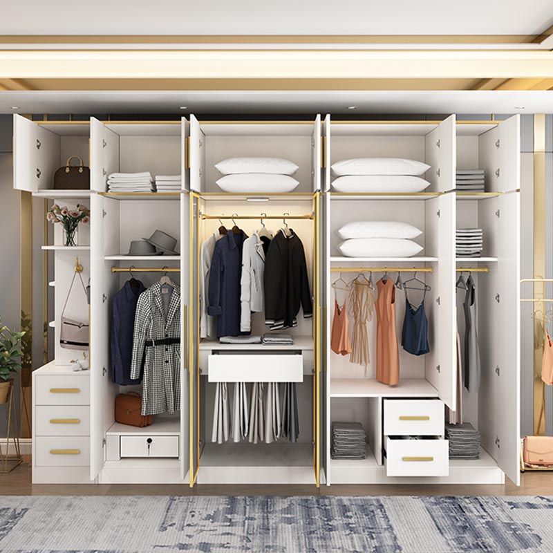 Contemporary Style Wardrobe Wooden Cloth Rod Included Wardrobe Closet for Bedroom