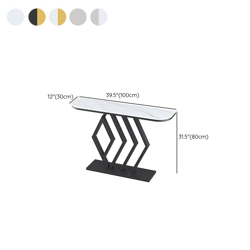 Modern Metal Accent Table Half Moon Stone Sofa Console Table for Hall
