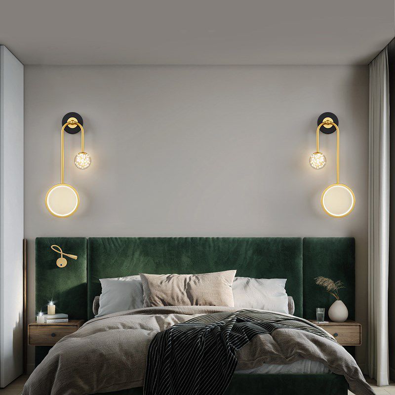 Glass Spherical Shape Wall Lights Modern Style 2 Light Wall Mount Fixture for Bedroom