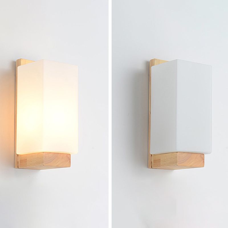 Wood Geometric Wall Sconce Lighting Simplicity-Style Wall Lighting Fixture in Beige