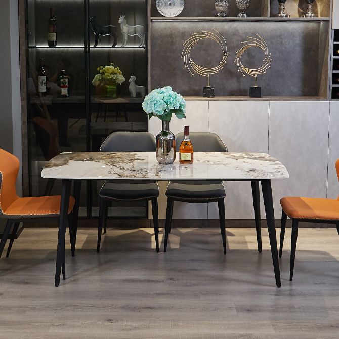 Contemporary Stone Dining Set 1/2/5/7 Pieces Dining Table Set with Solid Back Chairs