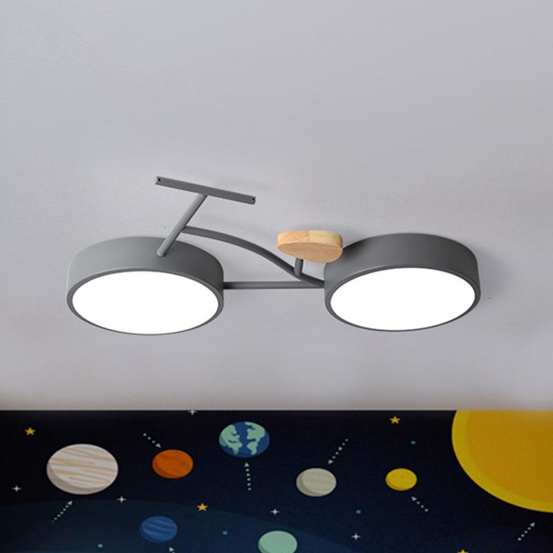 Bicycle Acrylic Ceiling Lamp Cartoon Grey/White/Green LED Semi Flush Mount Lighting in Warm/White Light for Kids Bedroom