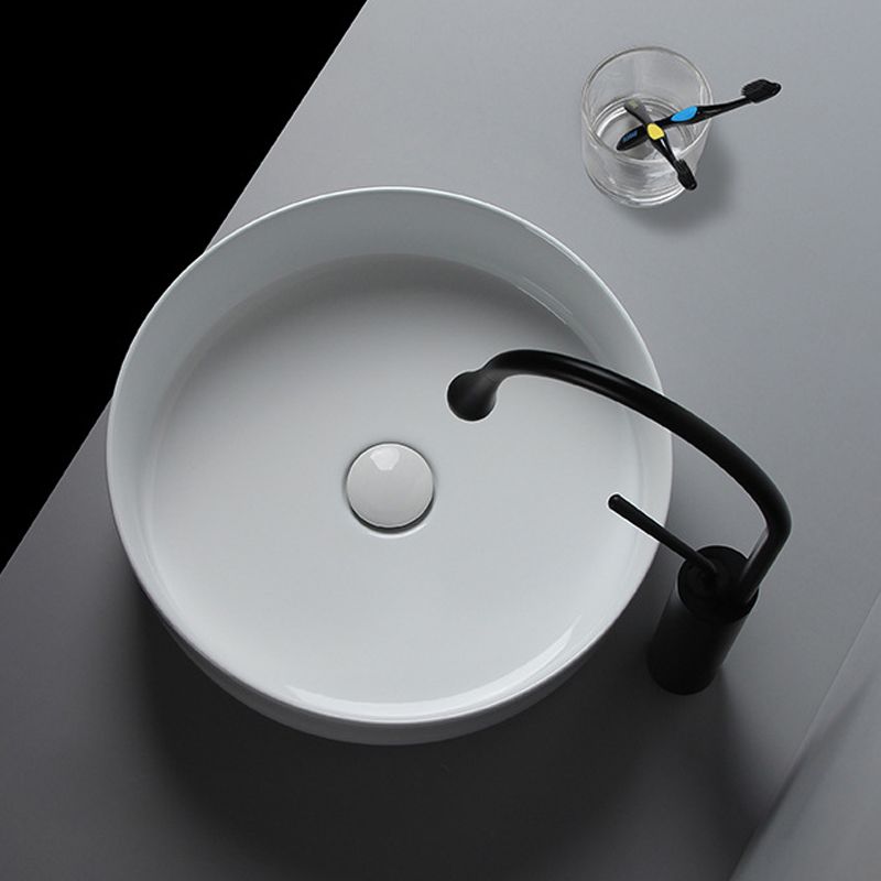 Modern White Vessel Sink Porcelain Shut-Off Valve Included Bathroom Sink