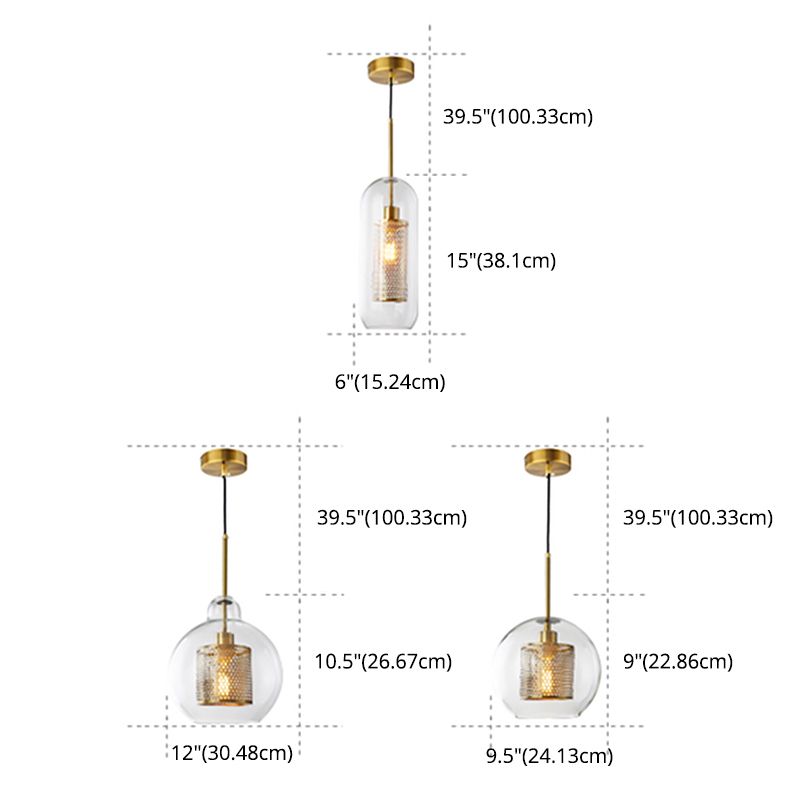 Brass 1 Light Hanging Pendant Light Modern Minimalist Clear Glass Dining Table Hanging Lamp