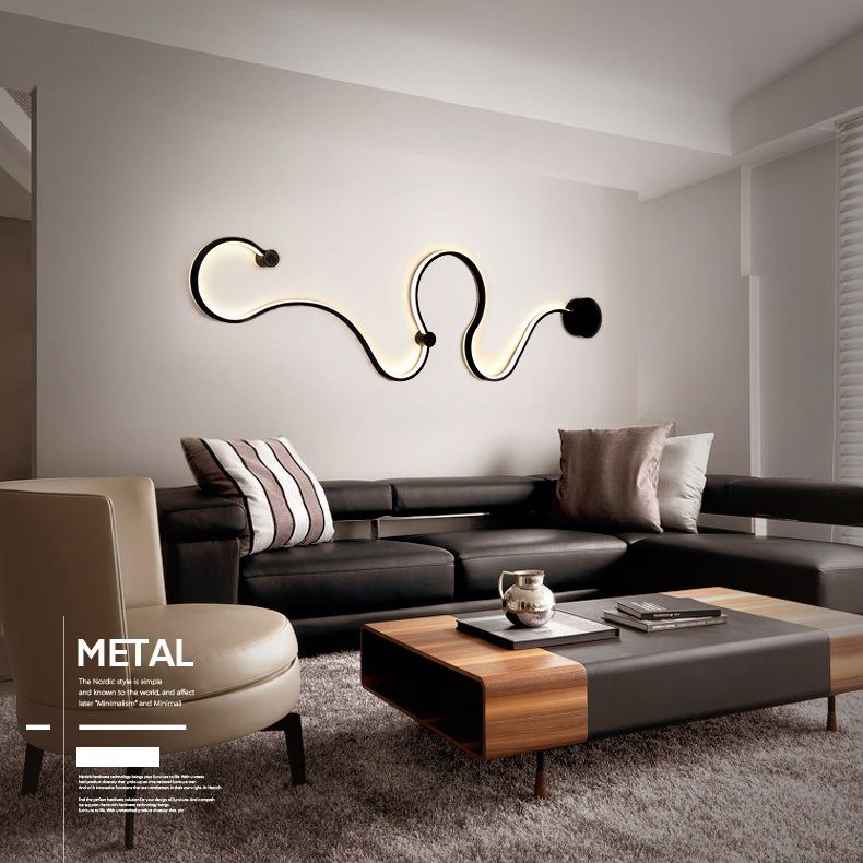 Wavy Wall Mounted Lighting Simple Style LED Bedroom Sconce Light Fixture in Black